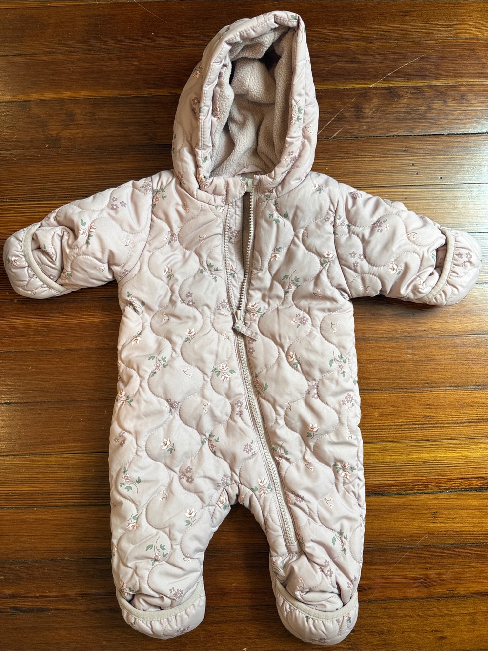 H&M Infant Quilted Hooded One-Piece in Light Dusty Pink